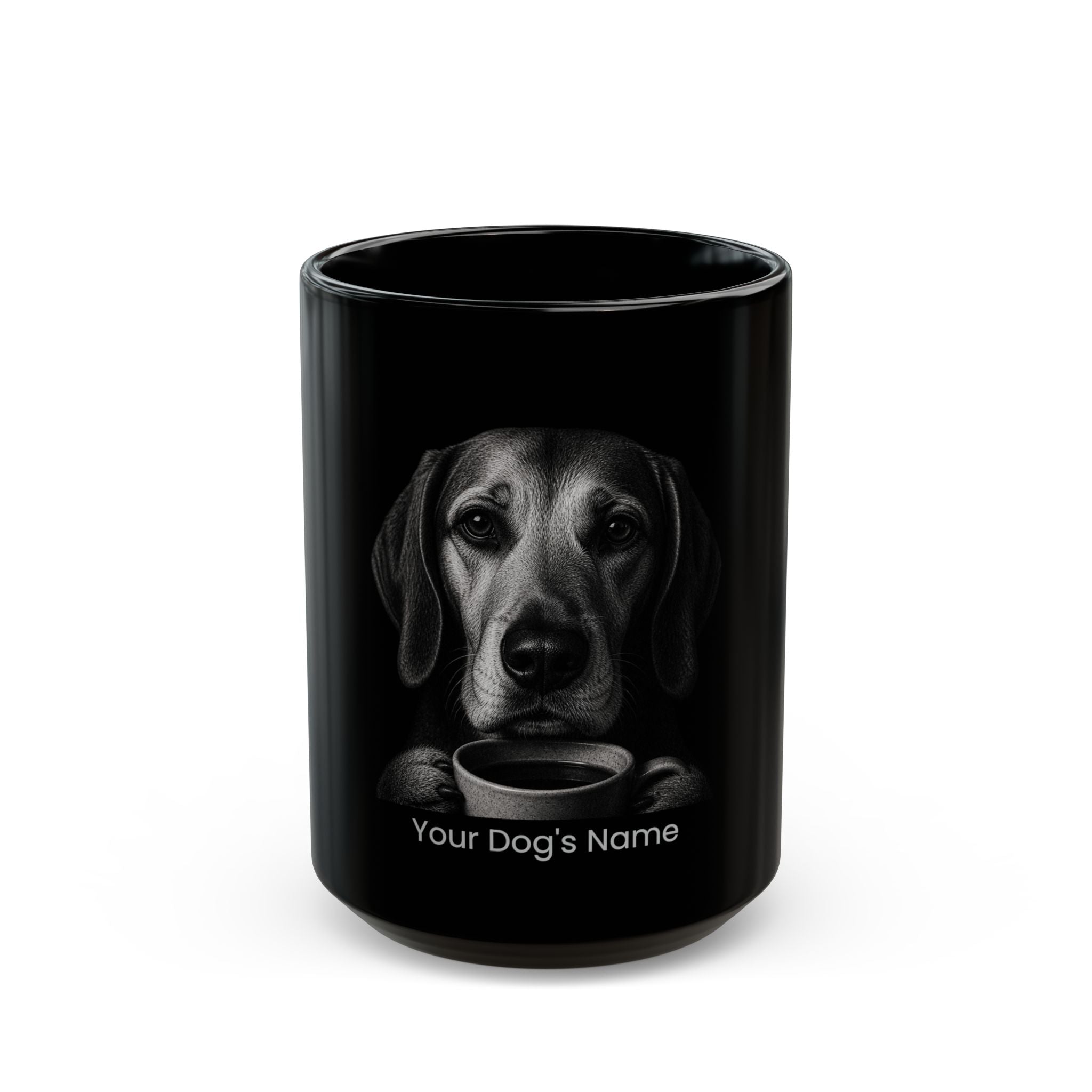 Personalized Hanoverian Scenthound black ceramic coffee mug with custom dog name