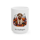 Personalized Lagotto Romagnolo dog Halloween mug, 15oz white ceramic, with custom pet name on front