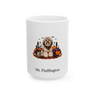 Personalized Lowchen dog Halloween mug, 15oz white ceramic, with custom pet name on front