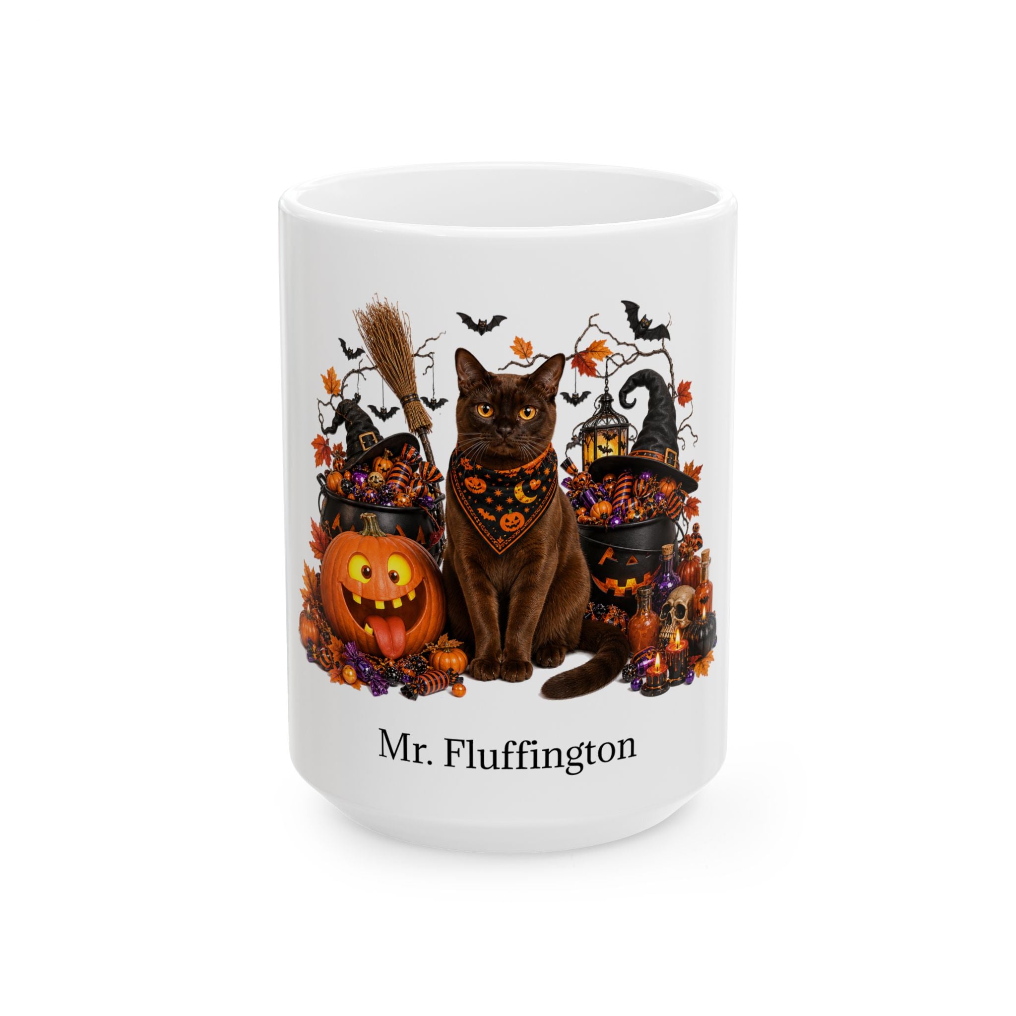 Personalized Burmese Cat Halloween Mug – Custom Name