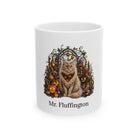 Personalized LaPerm cat Halloween mug, 11oz white ceramic, with custom pet name on front