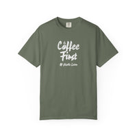 Coffee First Graphic Tee | Heavyweight Garment Dyed | Funny Barista Shirt