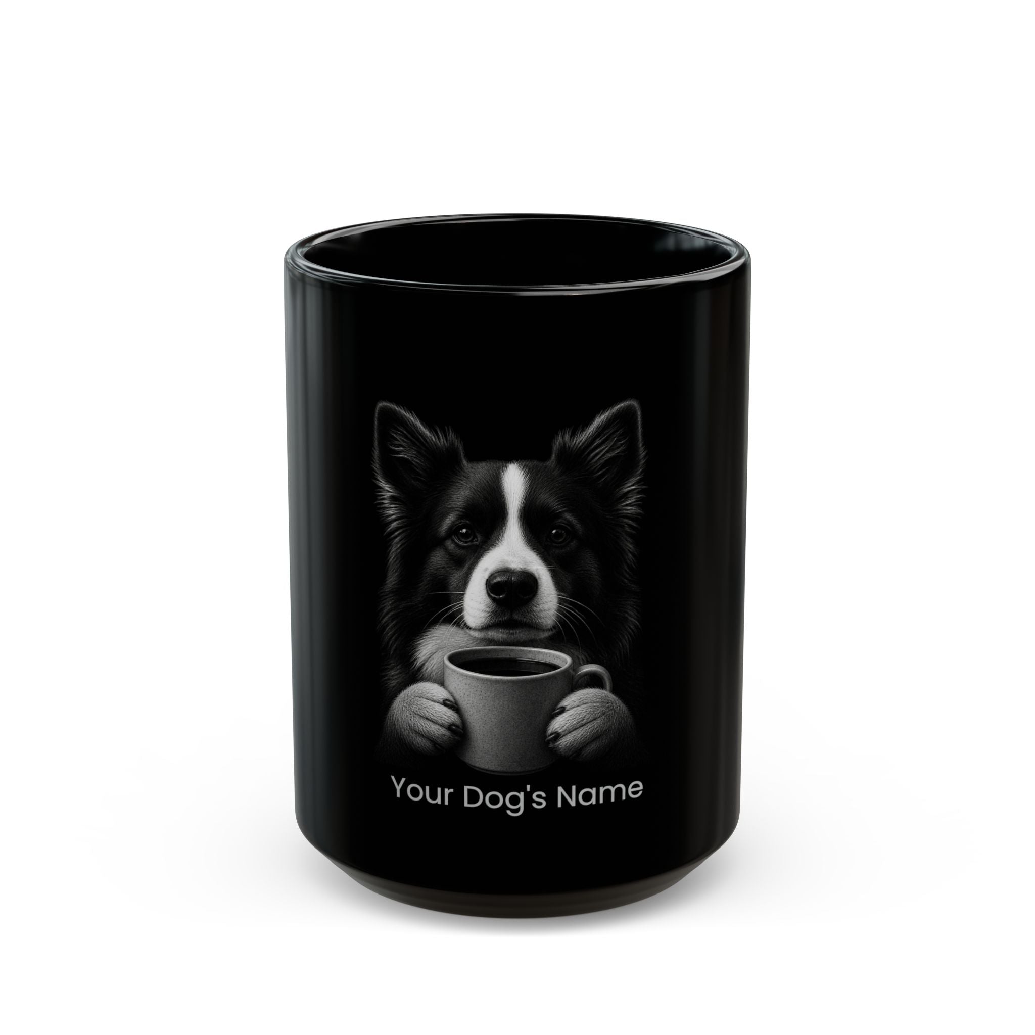 Personalized Icelandic Sheepdog black ceramic coffee mug with custom dog name