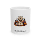 Personalized Lowchen dog Halloween mug, 11oz white ceramic, with custom pet name on front
