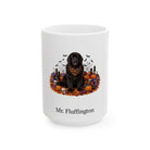 Personalized Newfoundland dog Halloween mug, 15oz white ceramic, with custom pet name on front