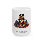 Personalized Greater Swiss Mountain dog Halloween mug, 11oz white ceramic, with custom pet name on front