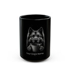 Personalized Keeshond black ceramic coffee mug with custom dog name