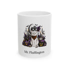Personalized Burmilla cat Halloween mug, 11oz white ceramic, with custom pet name on front