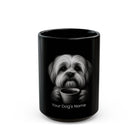 Personalized Lhasa Apso black ceramic coffee mug with custom dog name