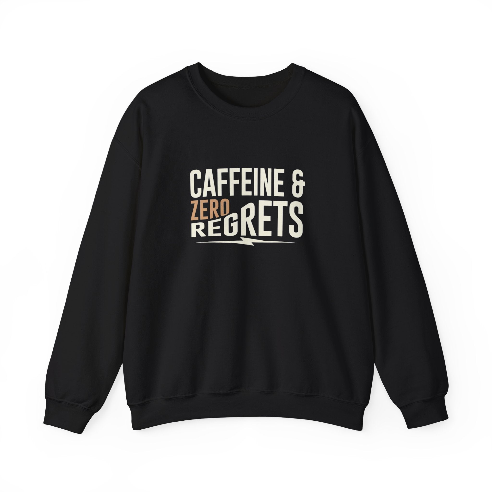 Caffeine & Zero Regrets Funny Coffee Sweatshirt | Gildan 18000 Crewneck