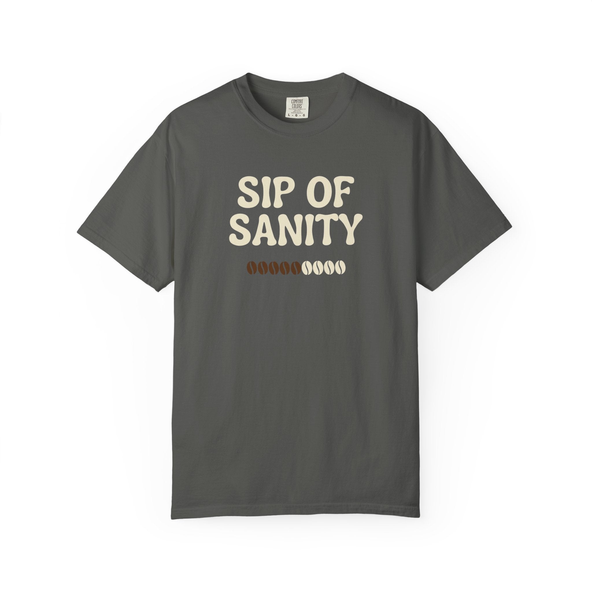 Sip Of Sanity T-Shirt - Funny Coffee Pun Tee - Sarcastic Barista Shirt - Minimalist Aesthetic Graphic Top - Premium Comfort Colors 1717