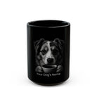 Personalized Miniature American Shepherd black ceramic coffee mug with custom dog name