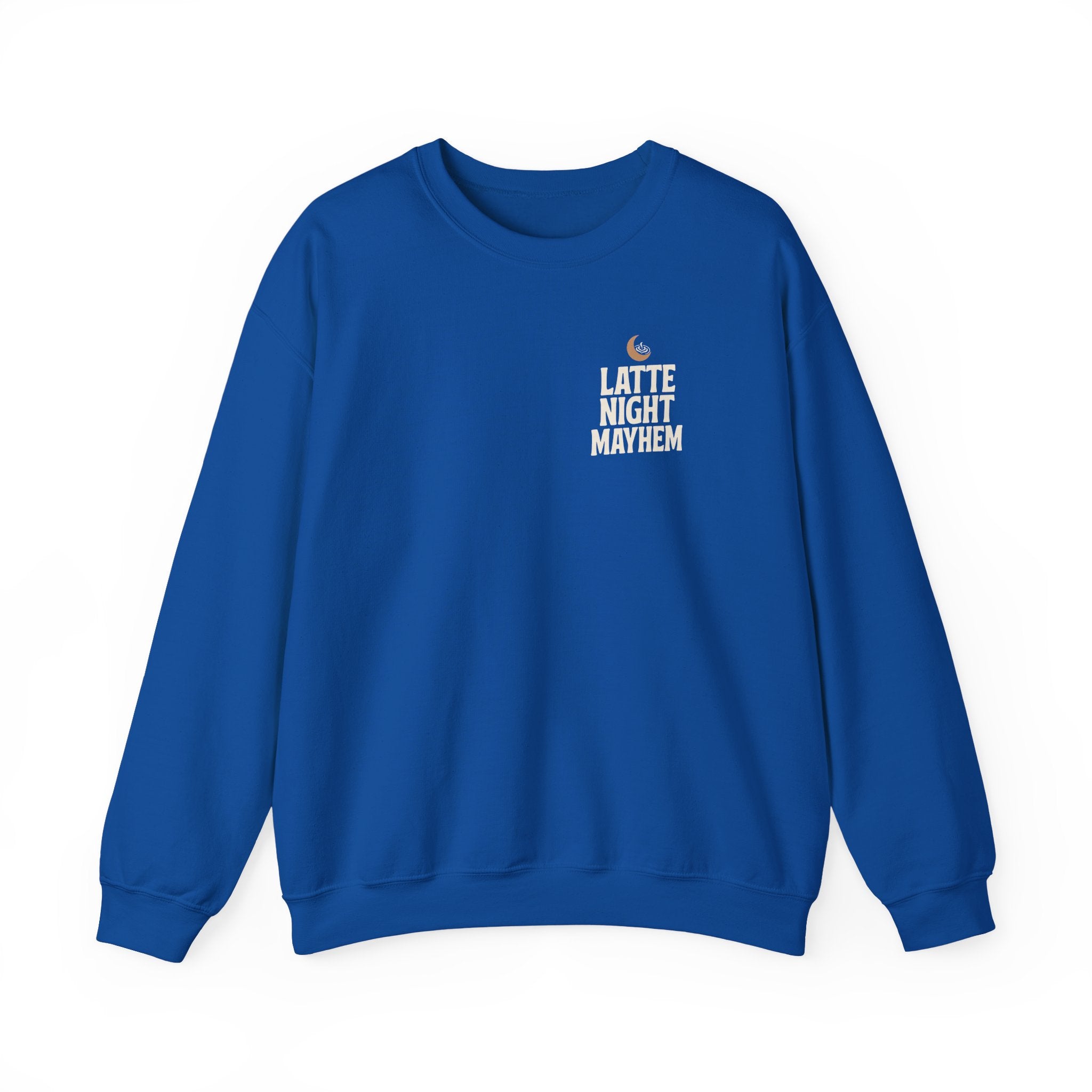 Latte Night Mayhem Funny Coffee Sweatshirt | Unisex Gildan 18000 Fleece