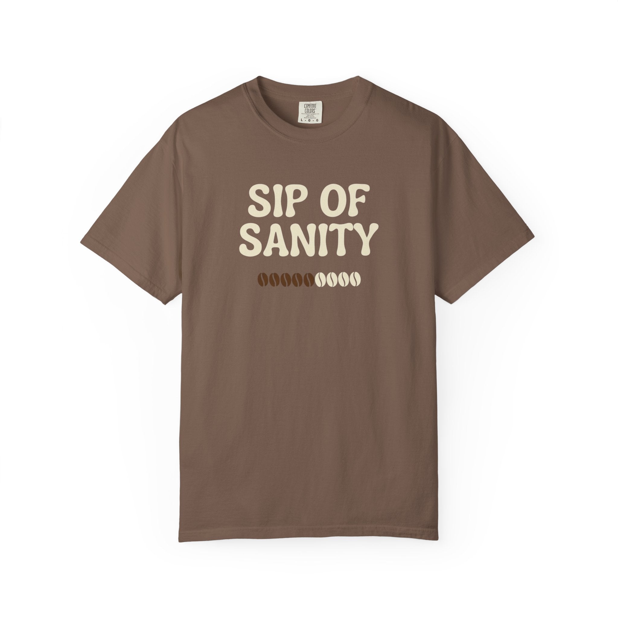 Sip Of Sanity T-Shirt - Funny Coffee Pun Tee - Sarcastic Barista Shirt - Minimalist Aesthetic Graphic Top - Premium Comfort Colors 1717