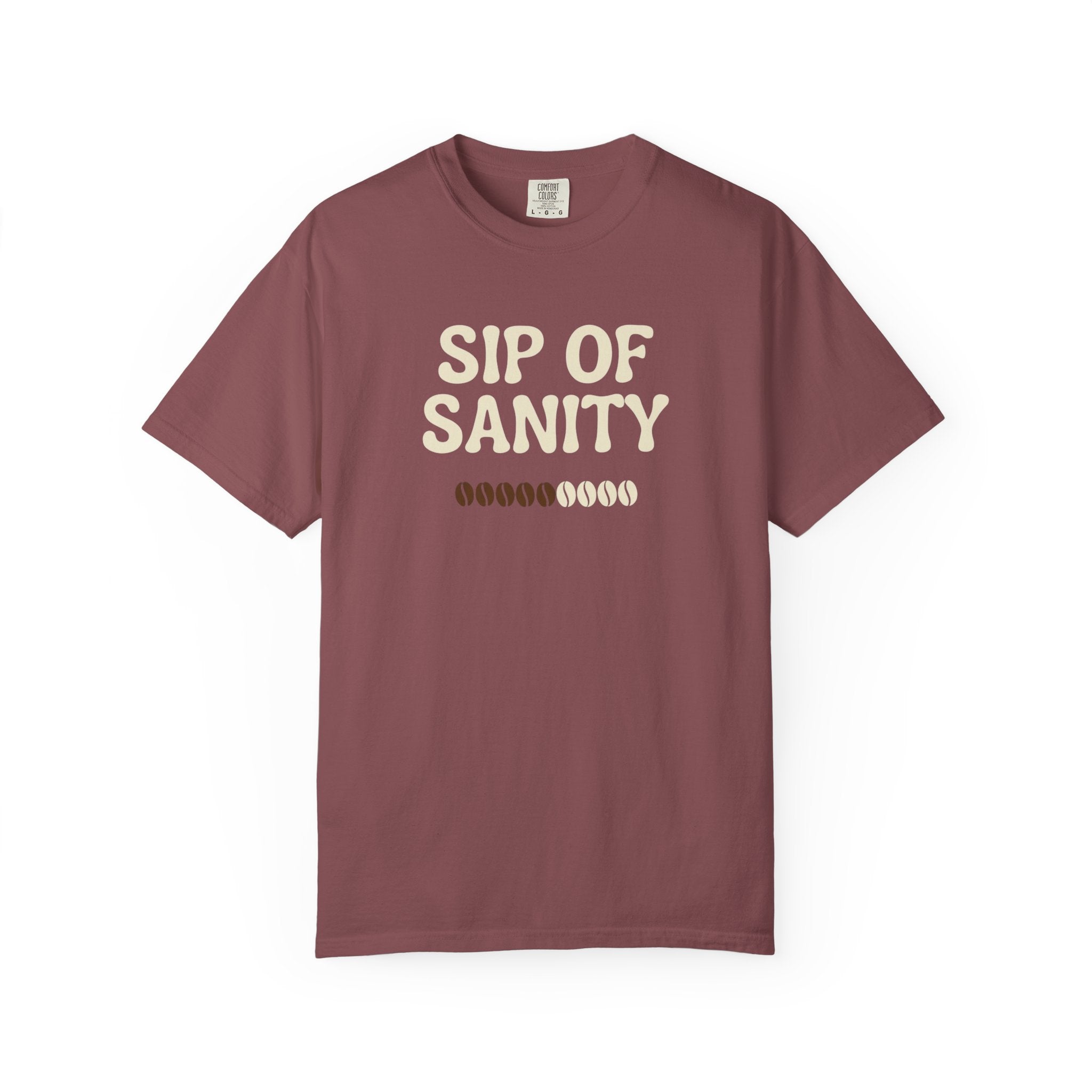 Sip Of Sanity T-Shirt - Funny Coffee Pun Tee - Sarcastic Barista Shirt - Minimalist Aesthetic Graphic Top - Premium Comfort Colors 1717