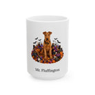 Personalized Irish Terrier dog Halloween mug, 15oz white ceramic, with custom pet name on front
