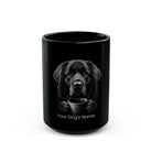 Personalized Leonberger black ceramic coffee mug with custom dog name