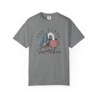 Grey unisex t-shirt featuring a graphic of a duck with its head in a coffee mug.