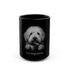 Personalized Komondor black ceramic coffee mug with custom dog name