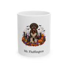 Personalized Spanish Water dog Halloween mug, 11oz white ceramic, with custom pet name on front