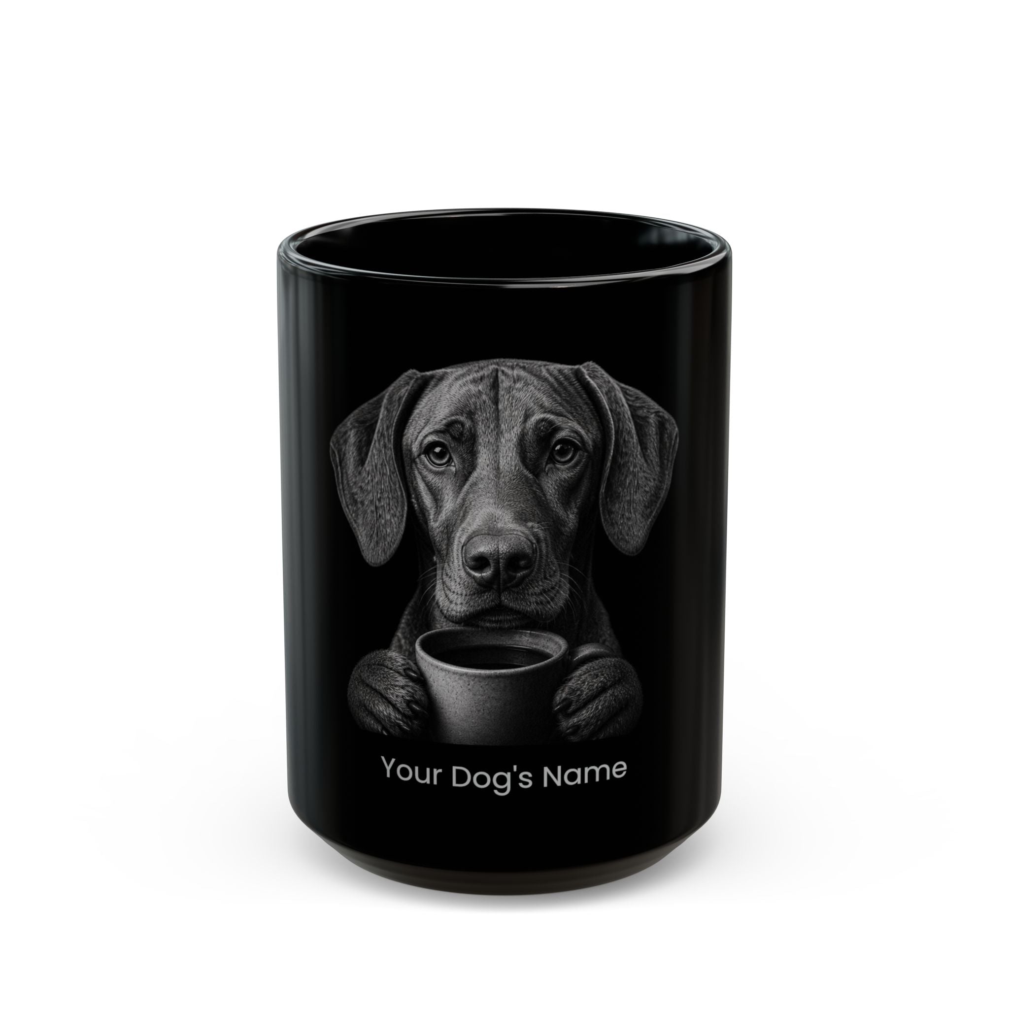 Personalized Vizsla black ceramic coffee mug with custom dog name