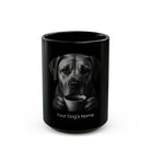 Personalized Tosa Inu black ceramic coffee mug with custom dog name