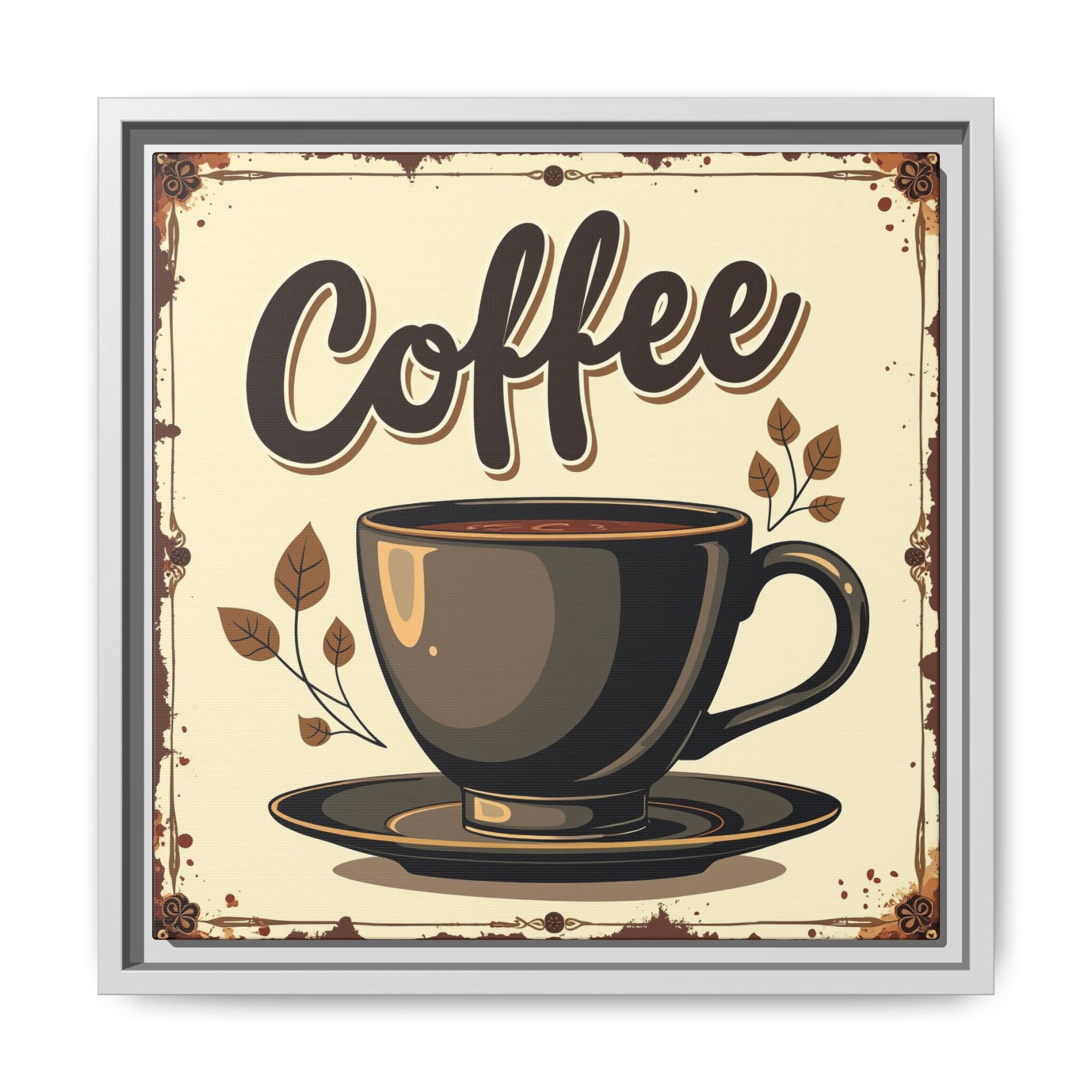 Brevity Brew Coffee Cup Wall Art – 14x14 Framed Matte Canvas Kitchen Sign