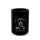 Personalized Pomchi black ceramic coffee mug with custom dog name
