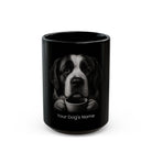 Personalized Saint Bernard black ceramic coffee mug with custom dog name