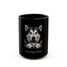 Personalized Alaskan Malamute black ceramic coffee mug with custom dog name