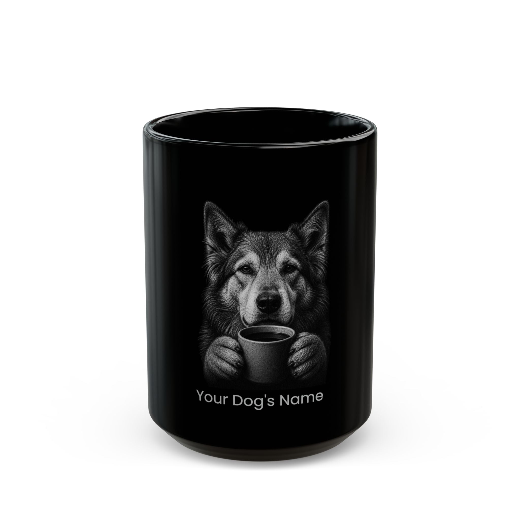 Personalized Armenian Gampr black ceramic coffee mug with custom dog name