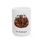 Personalized Chesapeake Bay Retriever dog Halloween mug, 11oz white ceramic, with custom pet name on front