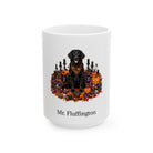 Personalized Flat-Coated Retriever dog Halloween mug, 11oz white ceramic, with custom pet name on front