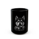 Personalized Alaskan Klee Kai black ceramic coffee mug with custom dog name
