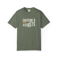 Caffeine & Zero Regrets T-Shirt - Funny Coffee Pun Tee - Sarcastic Barista Shirt - Minimalist Aesthetic Graphic Top - Premium Comfort Colors 1717