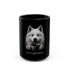 Personalized Samoyed black ceramic coffee mug with custom dog name