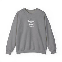 Brevity Brew Coffee First Sweatshirt – Minimalist Script Cotton Blend Crewneck