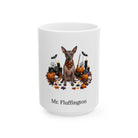 Personalized American Hairless Terrier dog Halloween mug, 11oz white ceramic, with custom pet name on front