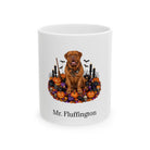 Personalized Dogue de Bordeaux dog Halloween mug, 15oz white ceramic, with custom pet name on front