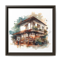 Cozy Corner Cafe Watercolor Art – 14x14 Framed Matte Canvas Print