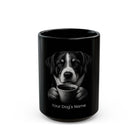 Personalized Entlebucher Mountain Dog black ceramic coffee mug with custom dog name
