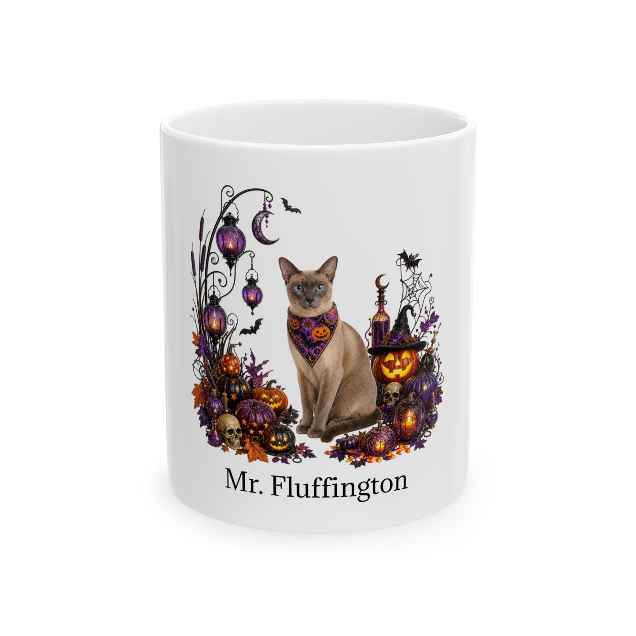 Personalized Tonkinese cat ceramic coffee mug with Halloween artwork and custom name — image 2