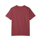 A plain crimson heavyweight cotton t-shirt shown from the back.