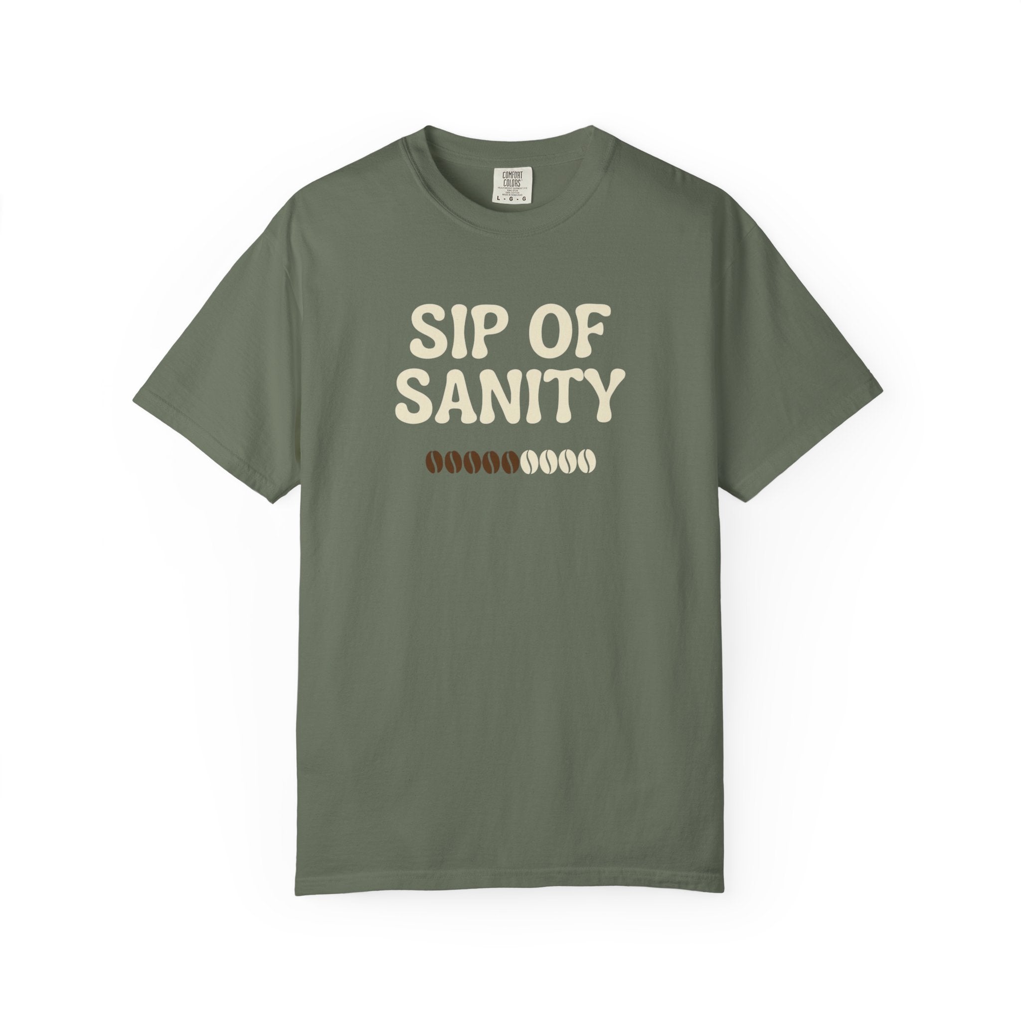 Sip Of Sanity T-Shirt - Funny Coffee Pun Tee - Sarcastic Barista Shirt - Minimalist Aesthetic Graphic Top - Premium Comfort Colors 1717