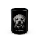 Personalized Bolognese black ceramic coffee mug with custom dog name