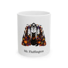 Personalized Bombay cat Halloween mug, 11oz white ceramic, with custom pet name on front