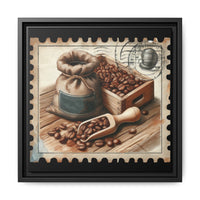 Vintage Coffee Stamp Framed Canvas Art - 14x14 Kitchen Wall Decor