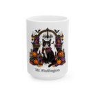 Angled Tuxedo cat Halloween mug with personalized pet name and fall design — image 3