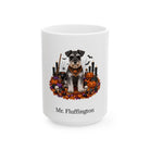 Personalized Miniature Schnauzer dog Halloween mug, 15oz white ceramic, with custom pet name on front