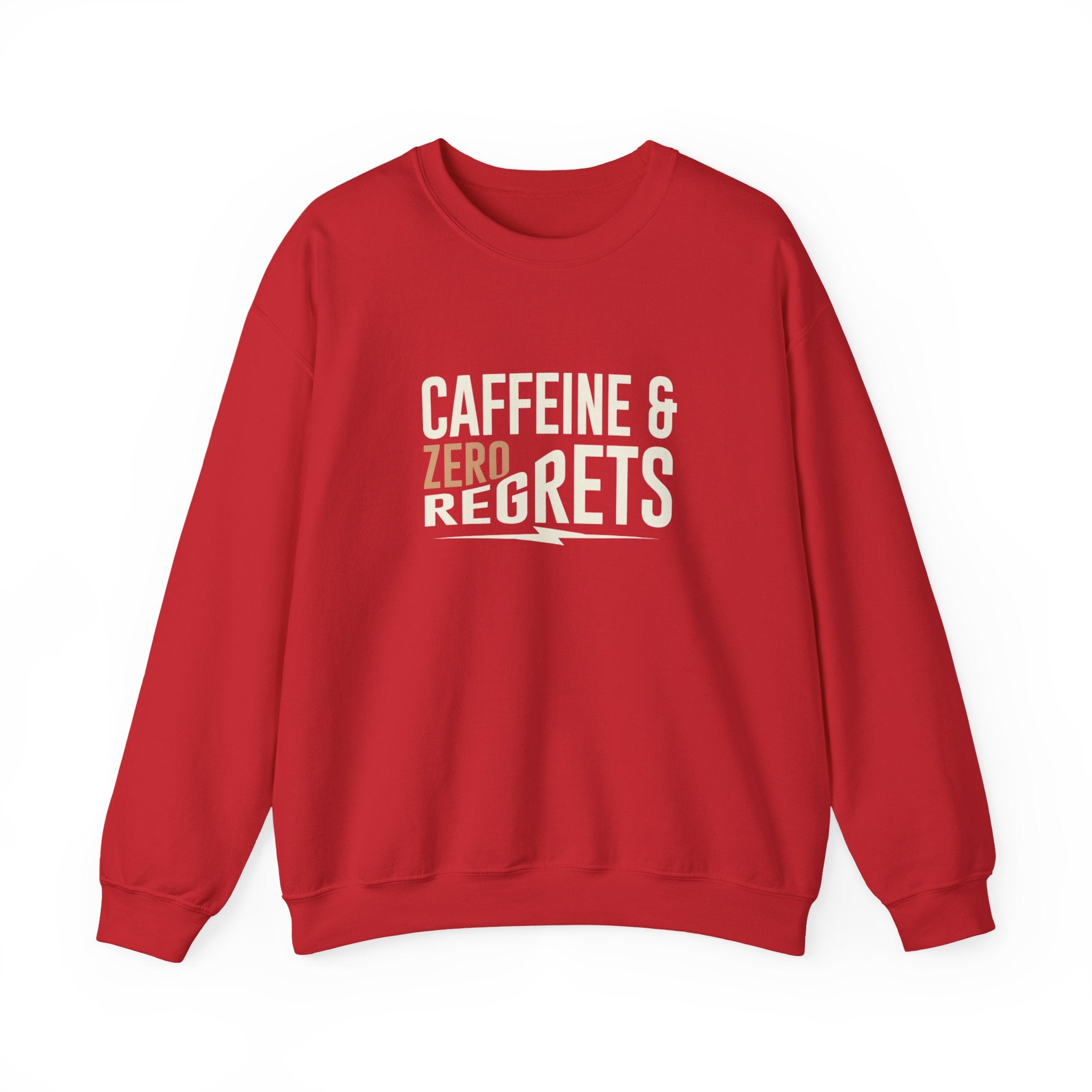 Caffeine & Zero Regrets Funny Coffee Sweatshirt | Gildan 18000 Crewneck